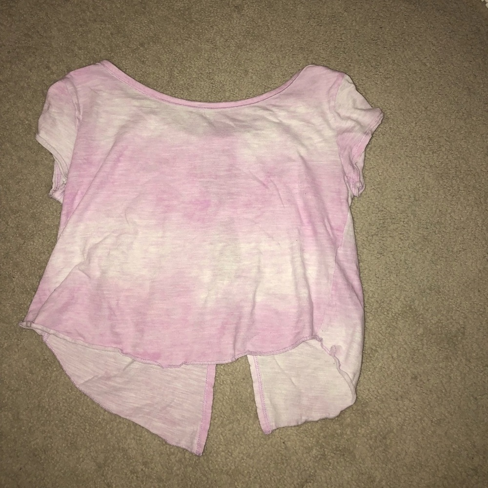pink marbled shirt with back cutouts